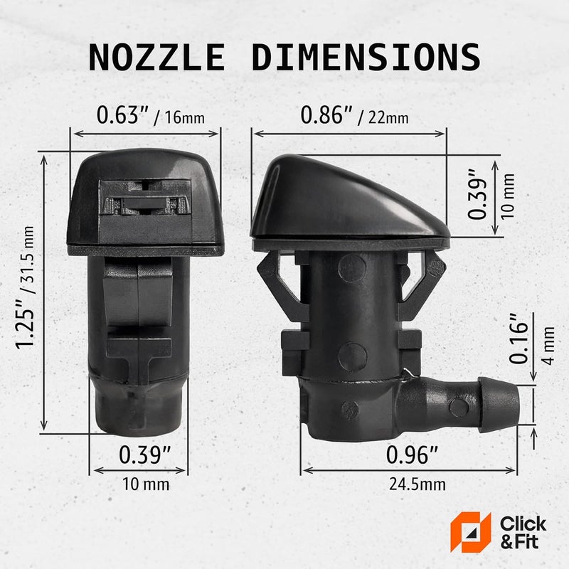 Click&Fit Windshield Washer Nozzles compatible with Ford Fiesta 2011-2022, Transit 2015-2022, F250 F350 F450 F550, Ecosport – Wiper water spray jets repair replaces OE: BE8Z-17603-A (2-jets) - Image 4